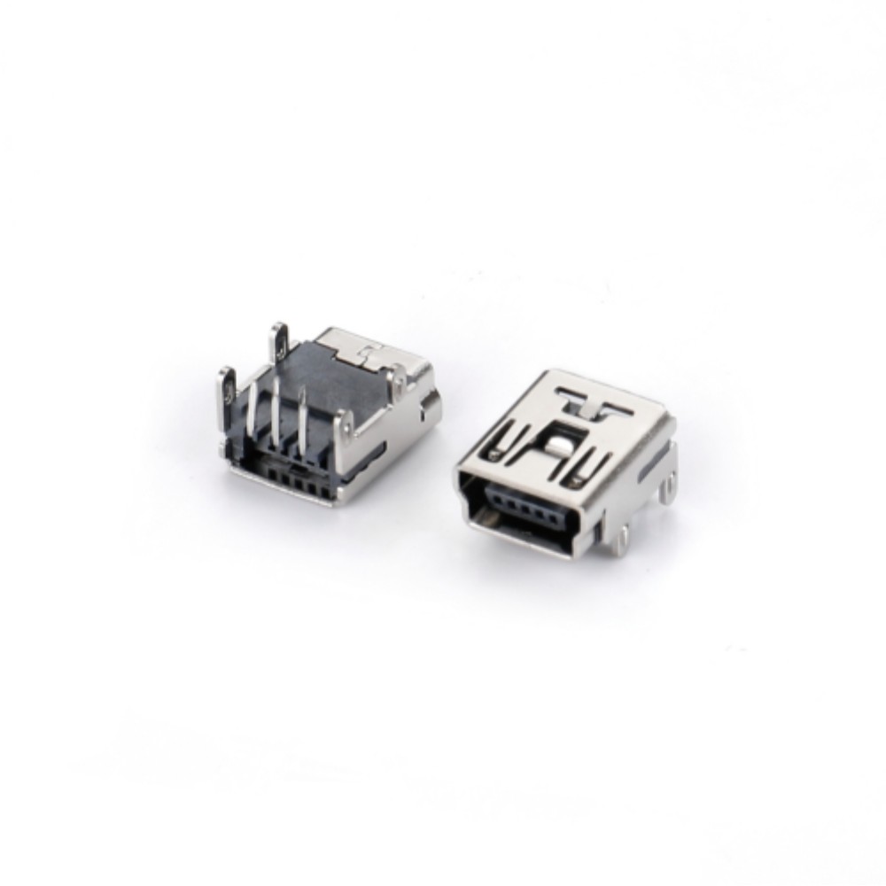 02BR-1101 MINI USB 5F 90度 DIP B型四腳插板有打點 T型卡點 H5.8